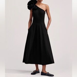 NWT ME+EM ONE SHOULDER MIDI DRESS + CORSAGE